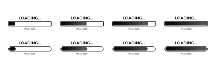 Set of Loading progress bar. Progress indicator, Loading bar symbol. Vector Illustration.