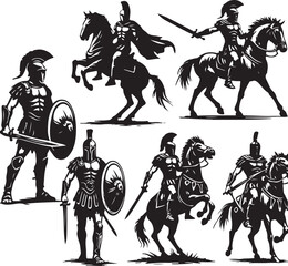 Gladiator Character Sets Vector Illustration