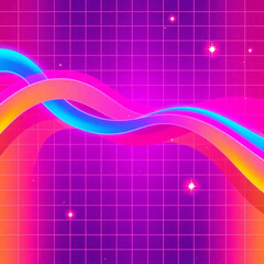 Retro Style swirl design with purple grid background