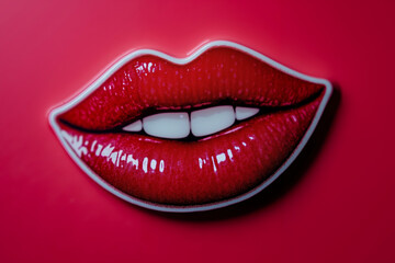 A close up of a red lips with white teeth on a red background
