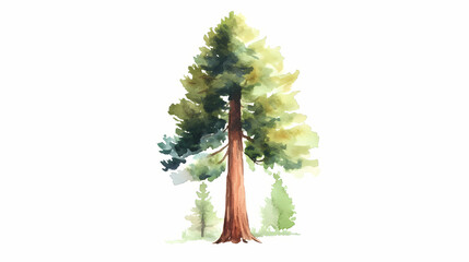 Minimalistic watercolor of a redwood tree on a white background, cute and comical,. redwood forest. illustration. Sequoia. Illustration
