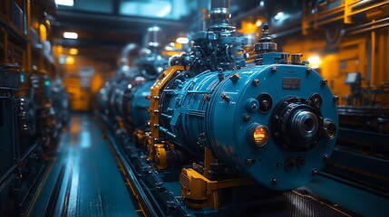 Fototapeta premium Industrial Teal Machine In Factory Setting