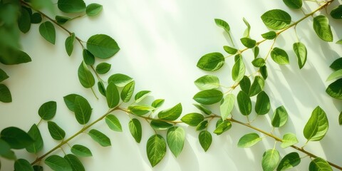 Obraz premium Fresh Green Sprigs Arranged on a Light Background