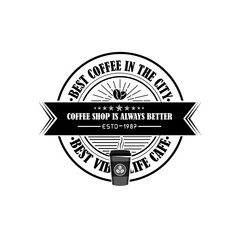 Fototapeta premium Best coffee in the city best vibes life cafe coffee shop is always better logo. Set of modern coffee logo design isolated in white background, coffee beans, vector illustration eps10