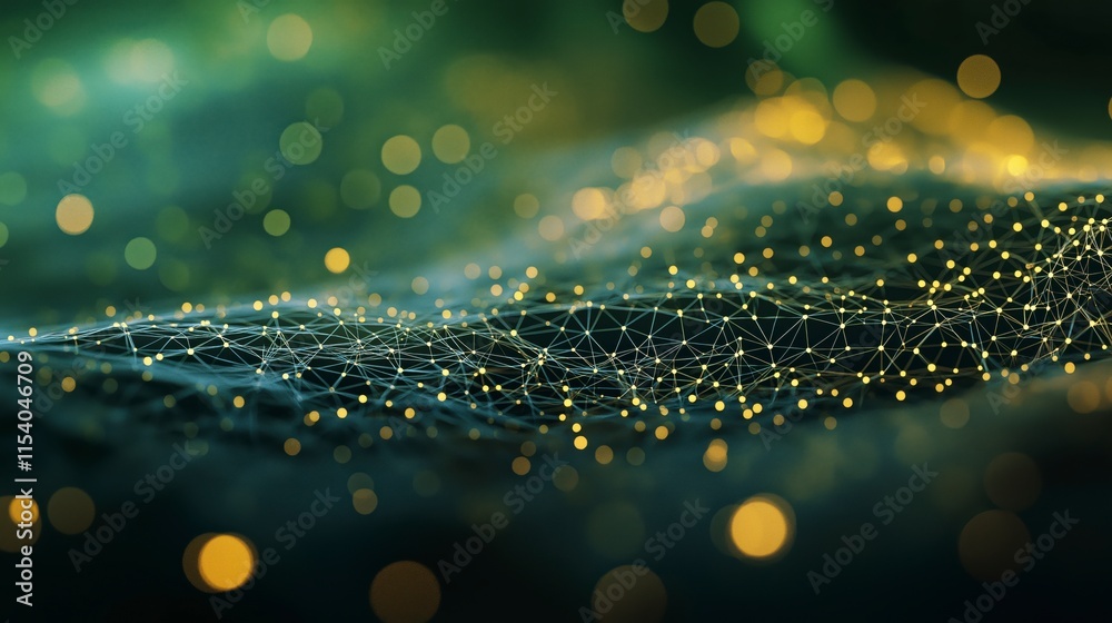 Poster abstract representation of energy grids connecting rural areas with advanced technologies, featuring