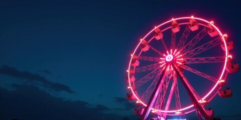 Pink Ferris Wheel Illumination at Night Against a Dark Sky