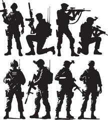 Fototapeta premium Soldier Character Sets Vector Illustration