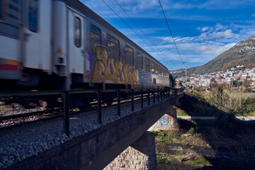 Obraz premium view of passenger train in city of bar, montenegro