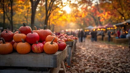 Autumn Pumpkins In Wooden Crate Fall Festival Background