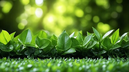 Lush green leaves and grass in a natural setting
