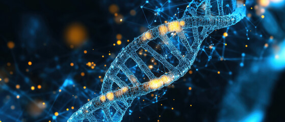 The fascinating digital image of the double helix of the DNA shows intricate patterns and vibrant colors, illustrating the complexity of genetic structures in a fascinating way.