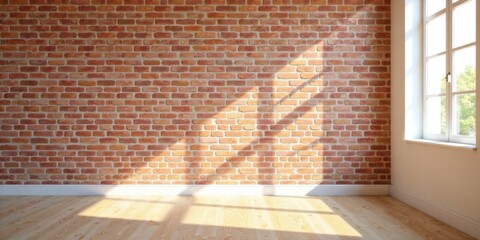 Sunlit Empty Room with Exposed Brick Wall and Bright Window