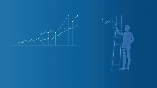 Man drawing rising graph on wall, growth concept.