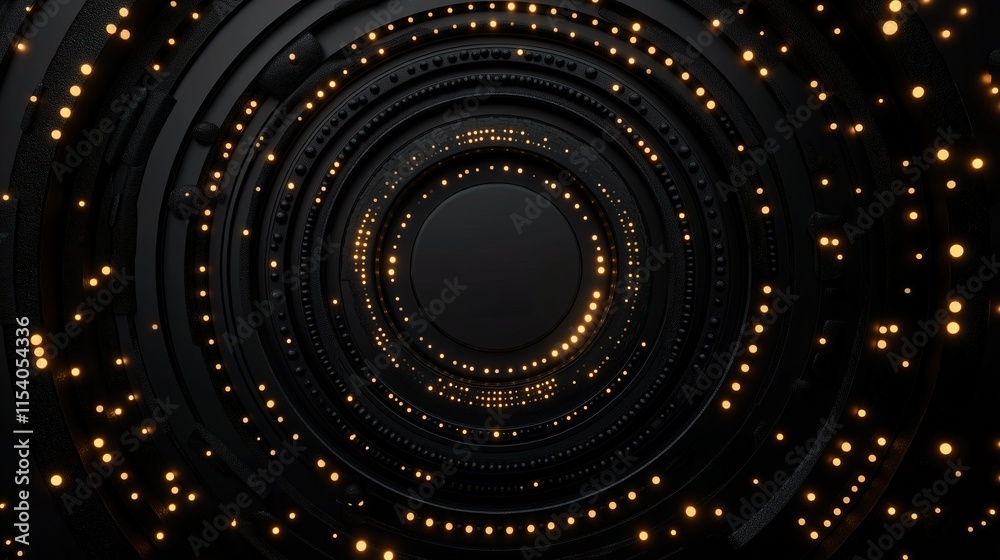 Wall mural abstract background with circles. abstract 3d illustration of lens flare in black and gold colors.