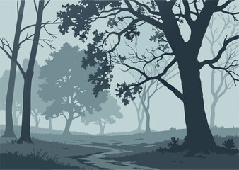 Obraz premium landscape, nature, fog, trees,illustration fog trees, forest
