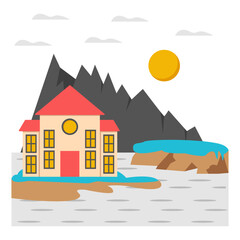 Modern design icon of beach home landscape