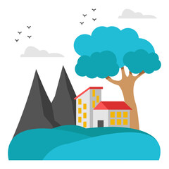 Fototapeta premium A trendy design icon of mountain home landscape