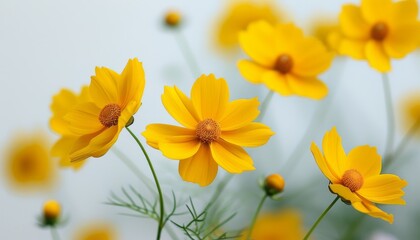 Bright Yellow Flowers in Soft Background Showcasing Beauty of Nature&rsquo;s Vibrant Palette