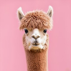 Obraz premium Cute Alpaca with Fluffy Fur on Pink Background for Adorable Imagery
