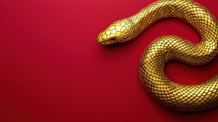 Obraz premium Golden Snake on Red Background Symbolizing Wealth and Prosperity