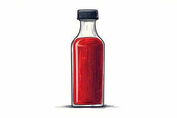 Vintage Glass Bottle Filled with Bright Red Liquid, Isolated on Clean Background for Culinary and Beverage Use