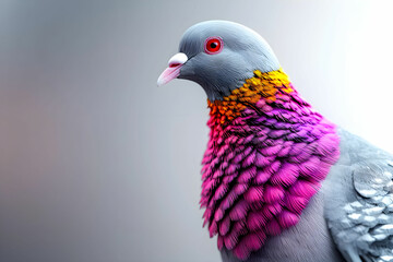 Fototapeta premium Vibrant Close-Up Portrait of a Colorful Pigeon with Striking Feathers and Unique Features Against a Soft Background