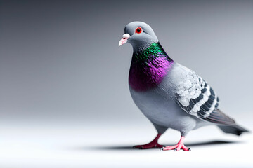 Obraz premium Close-Up of a Colorful Pigeon with Vibrant Feathers Against a Minimalist Background