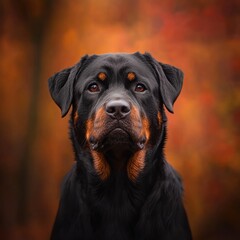 Fototapeta premium Majestic Rottweiler Portrait Against a Vibrant Autumn Background