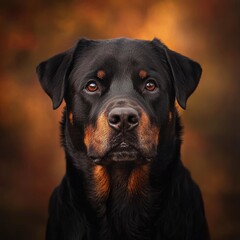 Fototapeta premium Majestic Rottweiler Dog Portrait with Warm Autumn Background