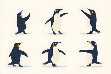 Obraz premium Illustration of penguins in various playful poses, perfect for design, animation, and creative projects showcasing charm, simplicity, and personality