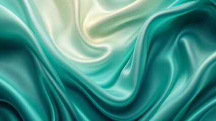 Obraz premium Green toned silk satin background. Beautiful soft wavy folds on smooth, shiny fabric. Anniversary, wedding, Valentine's day, event, celebration concept. Luxury red background with copy space