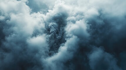 Steam billowing from a rough fissure among dark, ominous clouds on a moody, atmospheric day