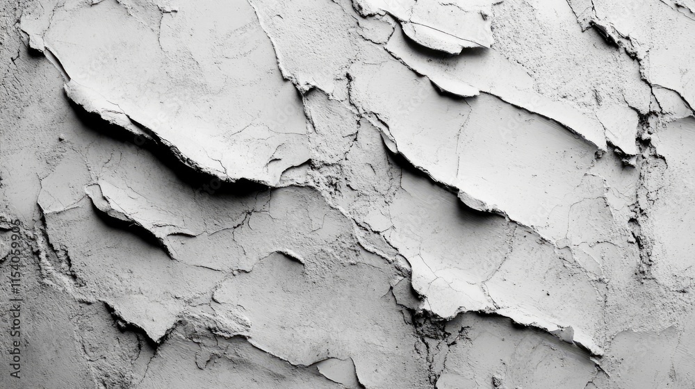Poster Textured rough stucco wall background with irregular surface patterns in monochrome for architectural and design projects