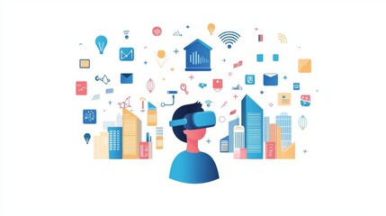 Fototapeta premium Person using virtual reality headset in a digital environment.