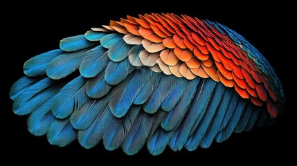 Obraz premium Vibrant parrot wing feathers isolated on black background.