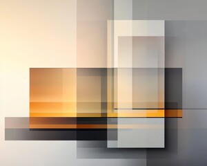 Obraz premium A modern abstract composition featuring layered geometric shapes in shades of orange, gray, and white, creating a harmonious interplay of light and form.
