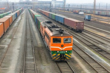 Freight Train and Containers at a Busy Rail Yard: A Powerful Image of Global Commerce and Transportation