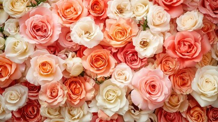 Colorful rose wall in varying shades symbolizing love and beauty for Valentine's Day or romantic occasions