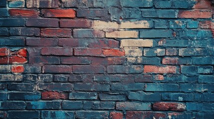 Vintage textured stone brick wall with colorful weathered patches for creative backgrounds and artistic designs