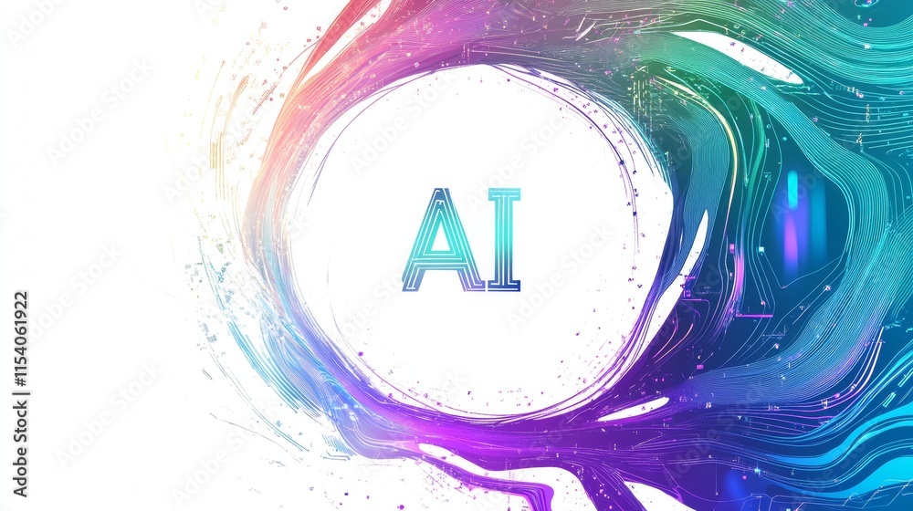 Aufkleber Abstract Circular Design with 'AI' and Colorful Flowing Lines