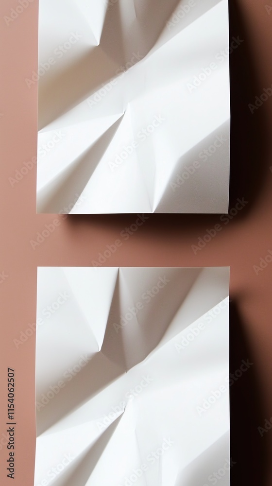 Poster abstract image of two crumpled white papers against muted brown background clean lines interesting t