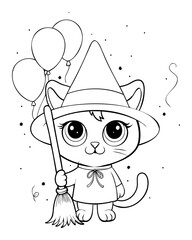 Christmas Cute Amazing Cat outline for coloring page on transparent background