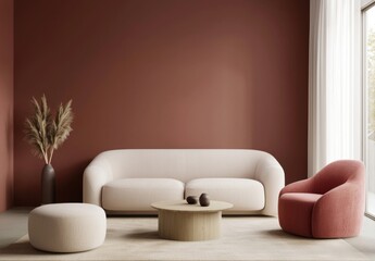 Modern Minimalist Living Room with Soft Furniture and Earthy Tones