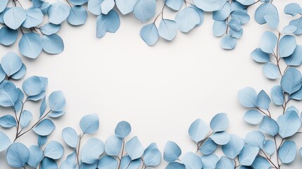 Light Blue Leaves on White Background Creating a Natural Frame
