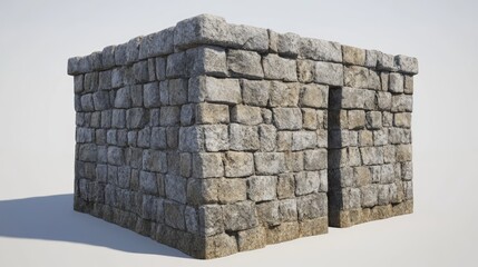 Obraz premium Detailed view of rough masonry structure featuring stone blocks and cement in an angular perspective showcasing texture and depth.