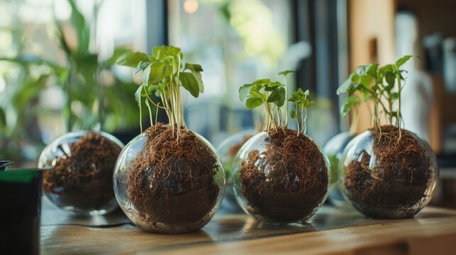 Healthy and unhealthy roots of houseplants in semi-hydroponics with leca balls showcasing plant growth variations and care techniques