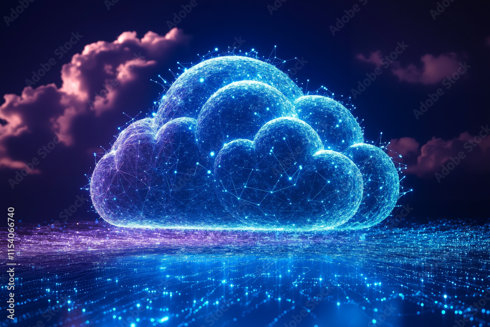 Wall mural a cloud computing concept with a blue sky and clouds in the background