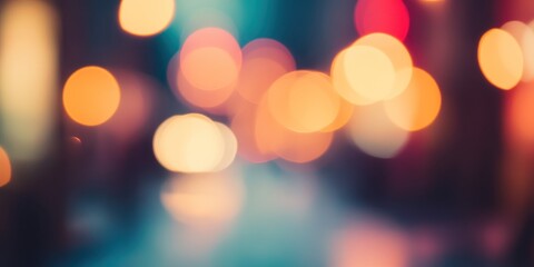 Fototapeta premium Blurred bright glowing lights of district in megapolis under dusk sky in evening on blurred background