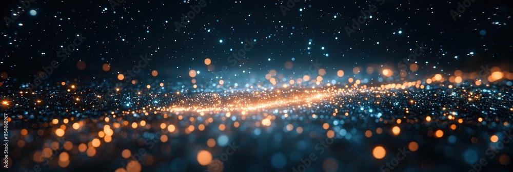 Poster shimmering particles glowing with orange and blue hues mesmerizing abstract background