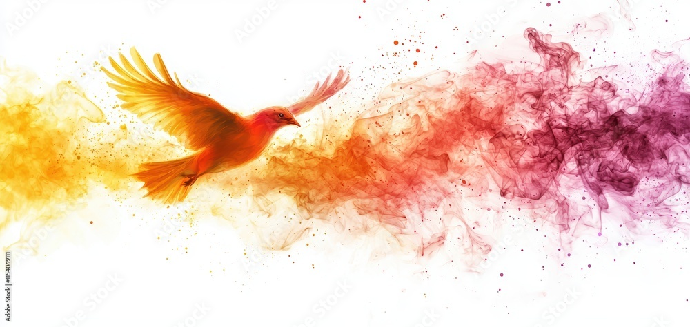 Poster a vibrant bird soars through colorful splashes of paint, symbolizing freedom and creativity in a dyn